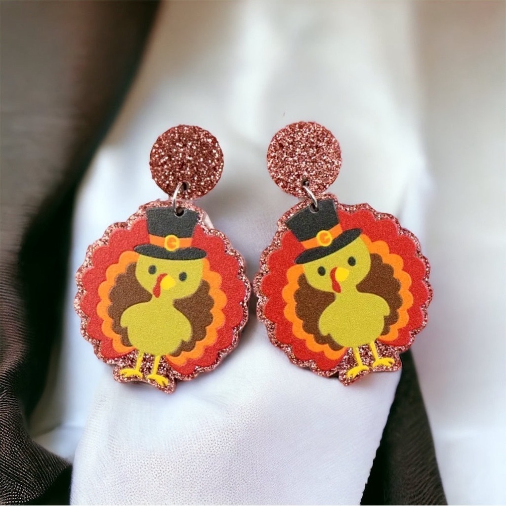 Feast Mode: ON – Glittery Turkey Earrings for Thanksgiving Fun! NWT Jewelry - Picture 7 of 9